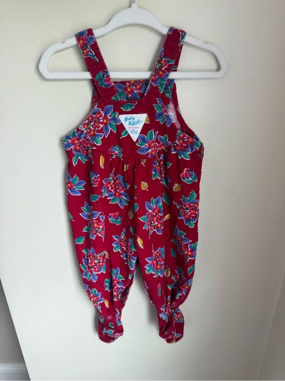 OshKosh B’gosh Rare Vintage Red Floral Footed Overalls Size 6/9M